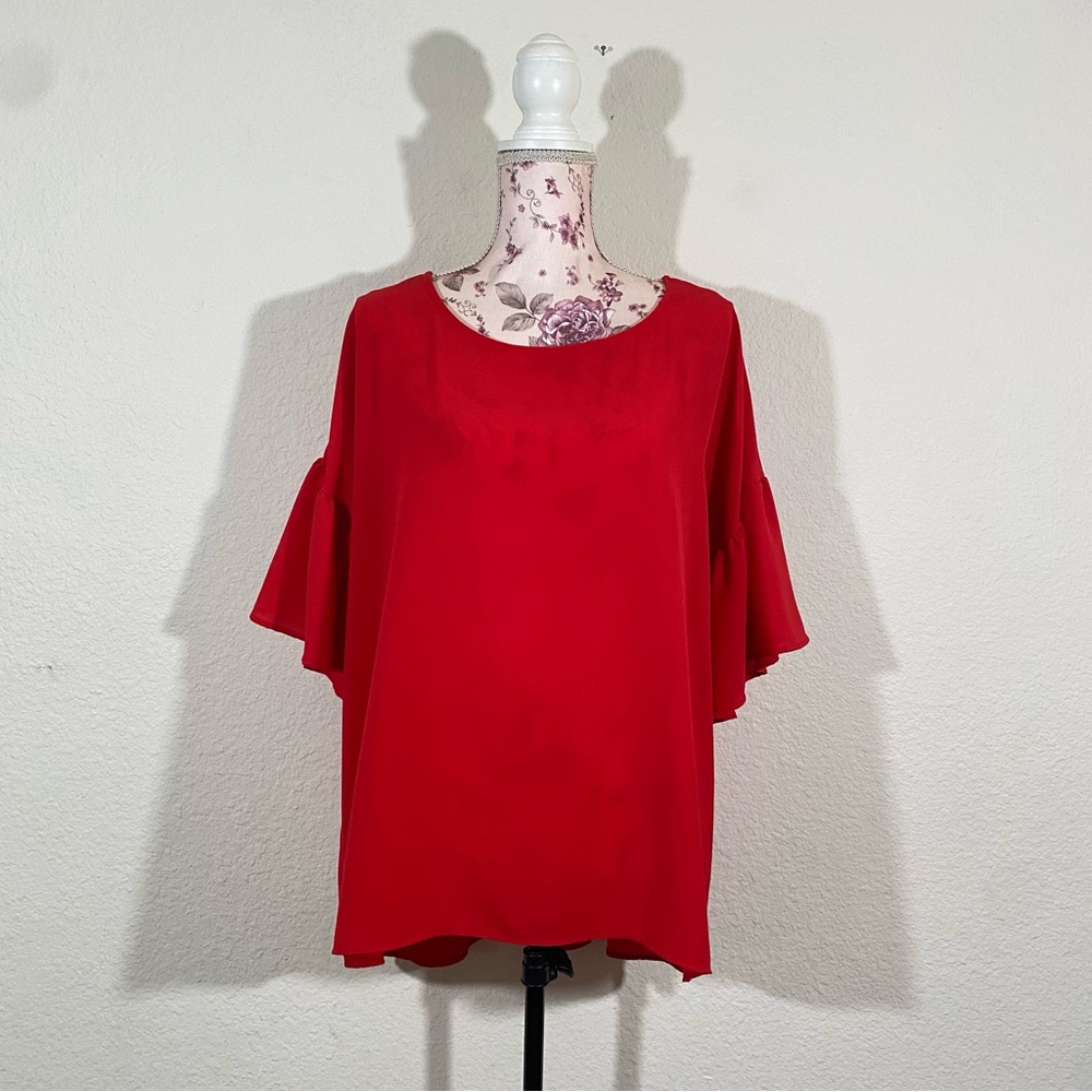 Red Lolly sz:M Red Blouse with Ruffle Sleeves Top